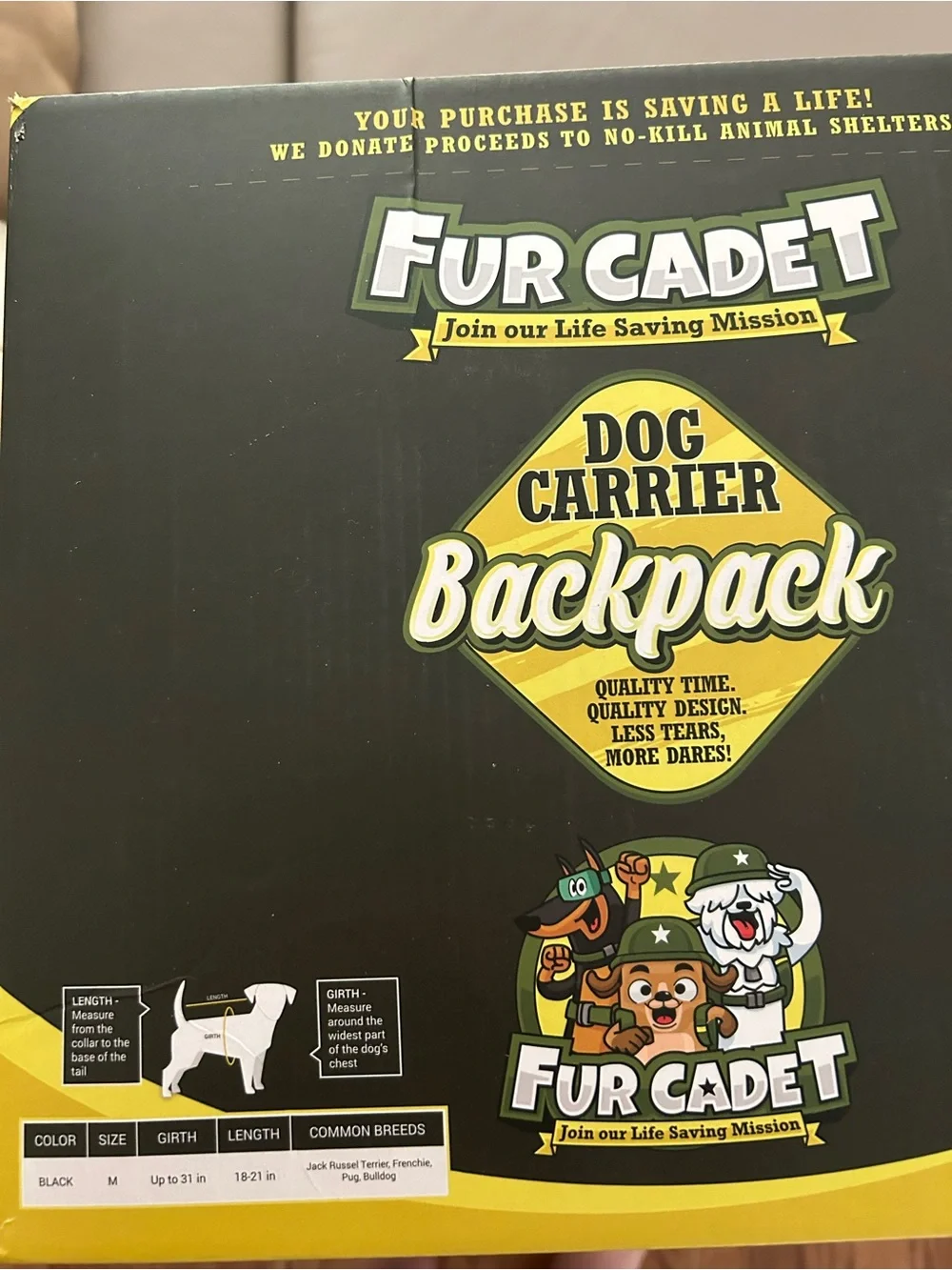 Fur Cadet Dog Carrier Backpack Black Size M – Open Box